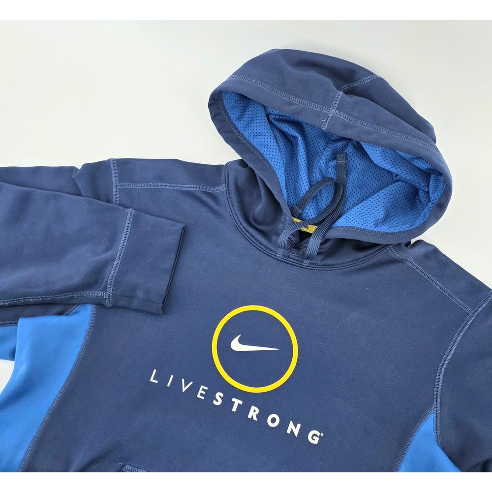 Nike Livestrong Vintage Hoodie Sweatshirt Mens Size Small Therma FIT Blue
